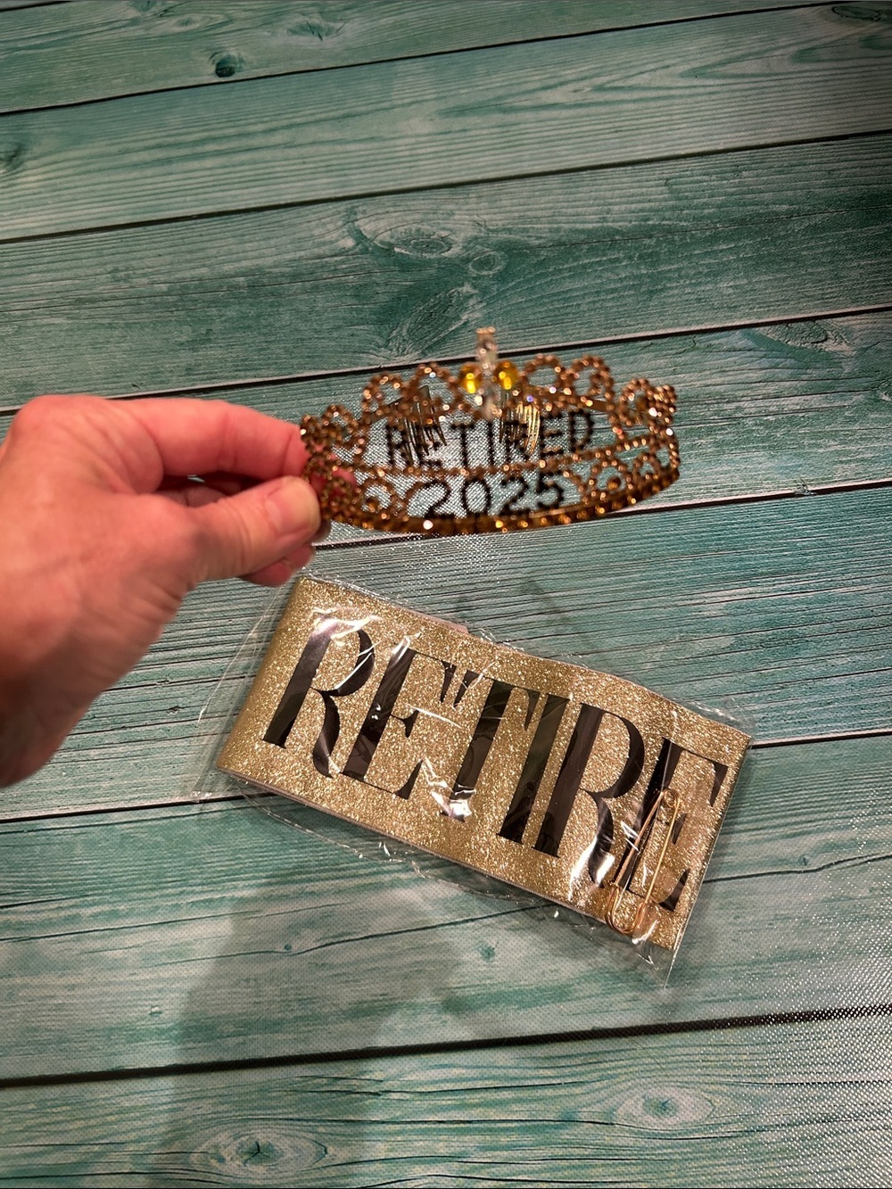 Gold Glitter "Retired 2025" Tiara and Sash